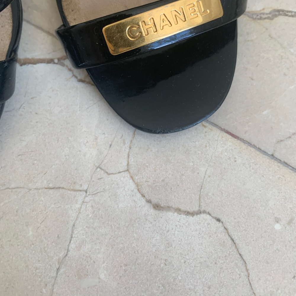 Chanel black patent sandals